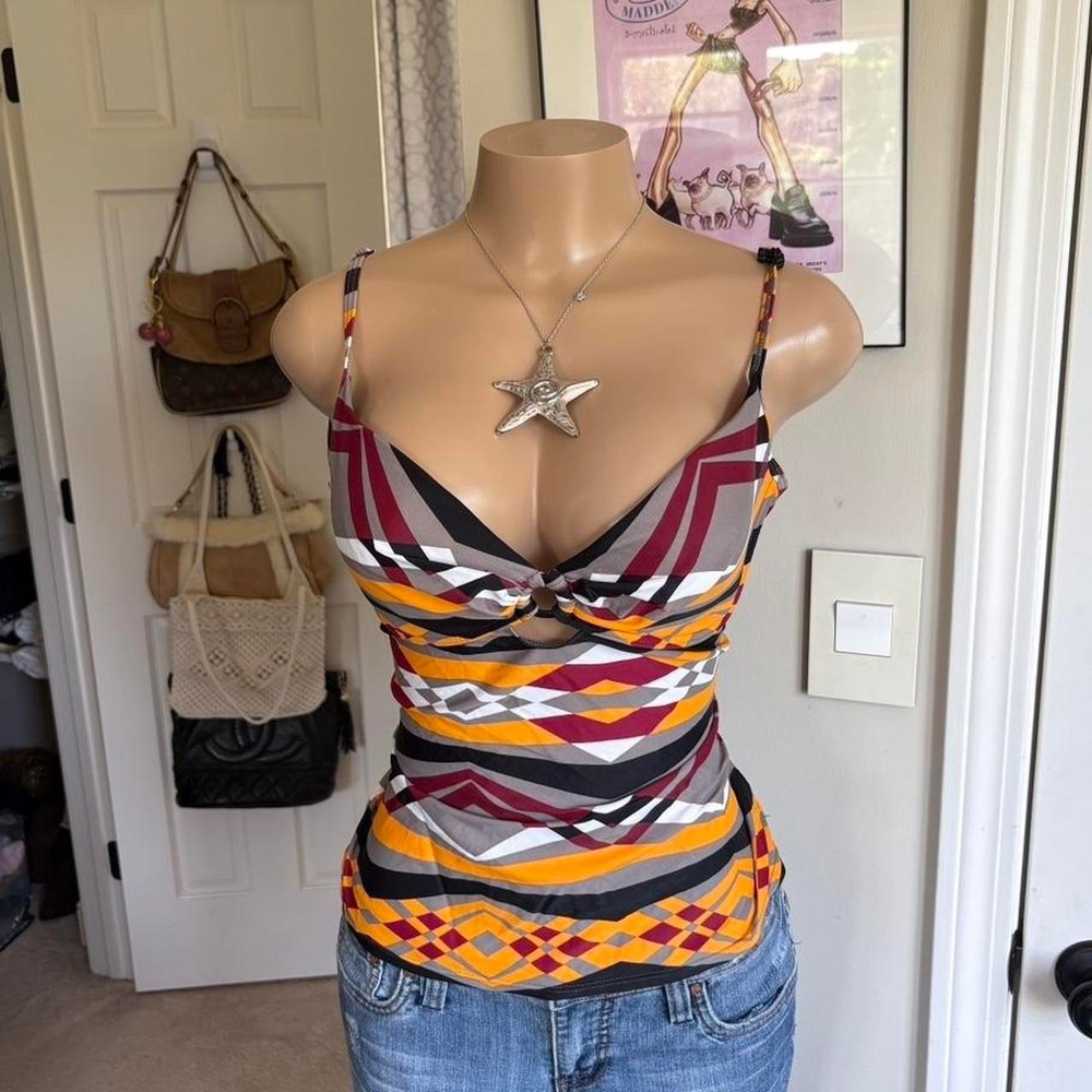 Y2K 2000s avant garde Abstract Geometric Print Cami tank top